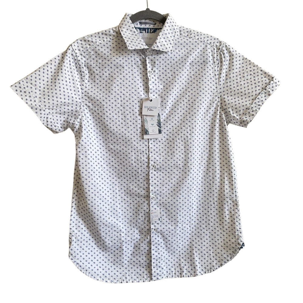 Cactus Man Men's Short Sleeve Button-Down Shirt Collar White Floral Print Size S